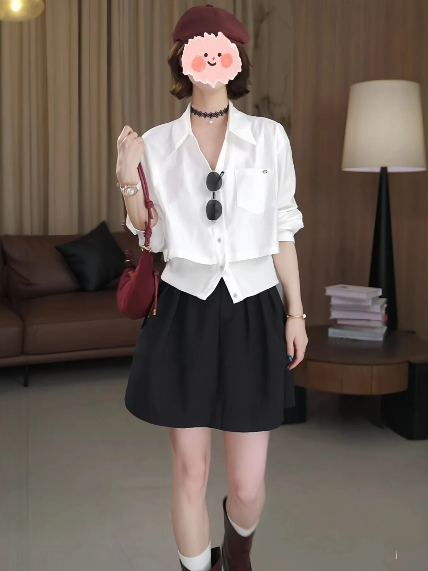 

Spring Fashion White Knitted Shirt And Flower Bloom Short Skirt Two-Piece Set High Waist Loose Fit Button-Up Casual Outfit