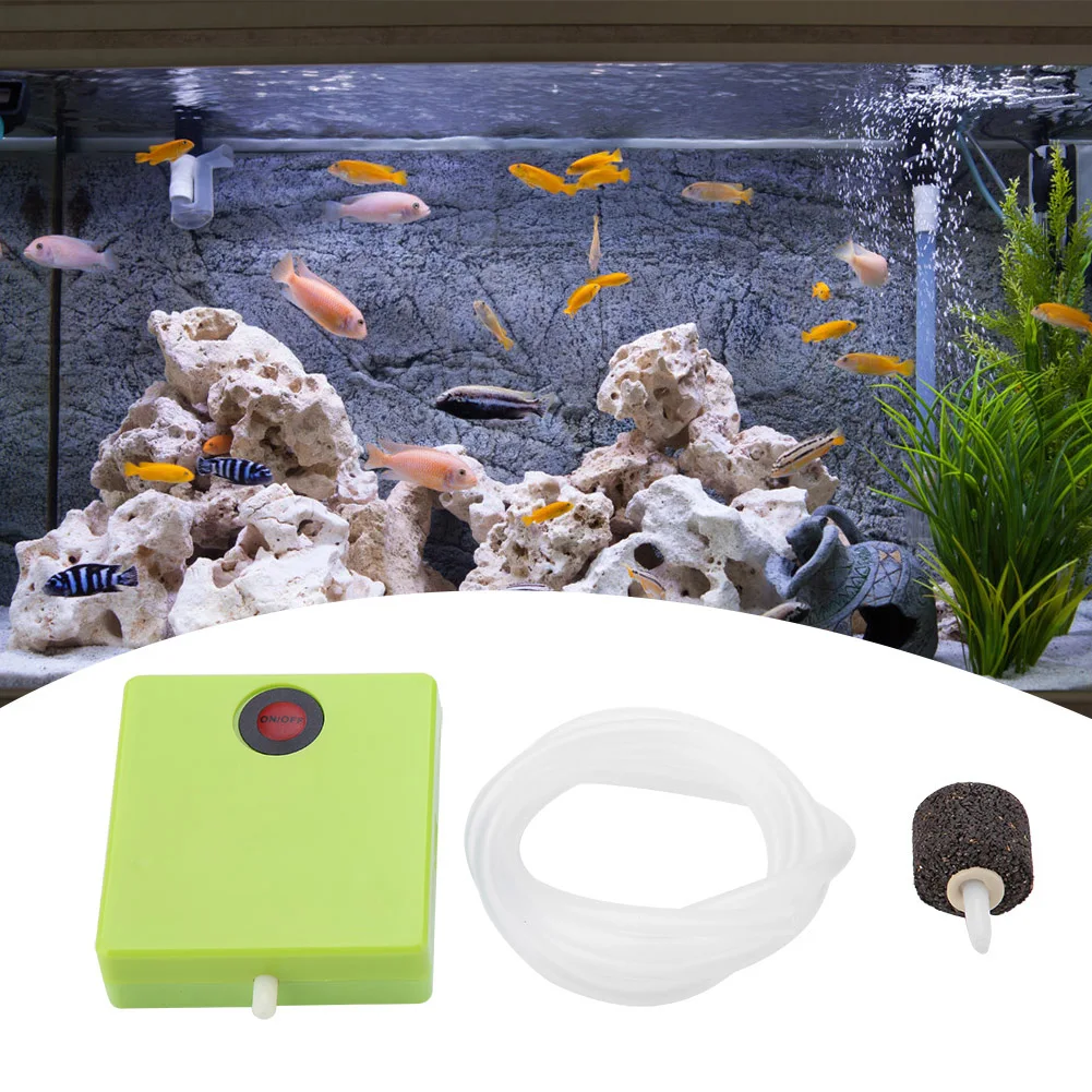 Bomba de aire para tanque de peces, aireador de oxígeno con piedra de aire, funciona con batería seca para acuario