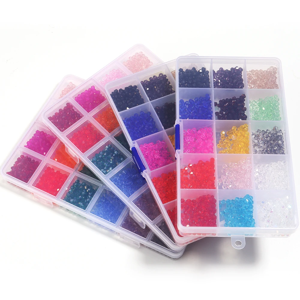 1200-1920pcs/lot 4mm Bicone Crystal Beads Box Faceted Glass Beads Set Loose Spacer Beads Kit For Jewelry Making DIY Bracelet
