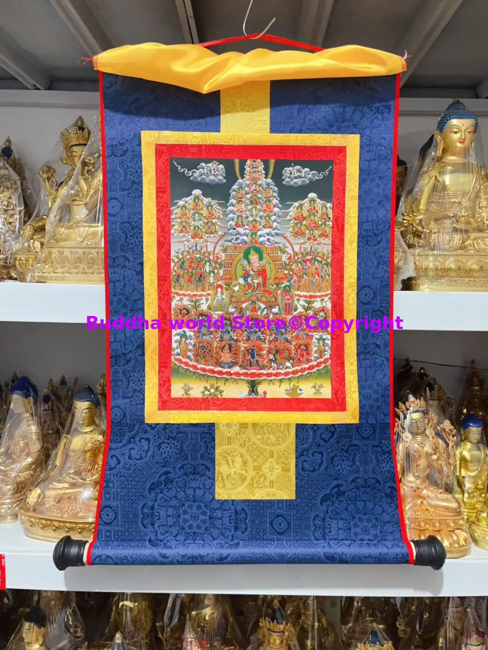 

Guru Rinpoche Paradise BUDDHA Thangka Hanging decoration painting HOME Temple altar Wall decor Wholesale Buddhist supplies