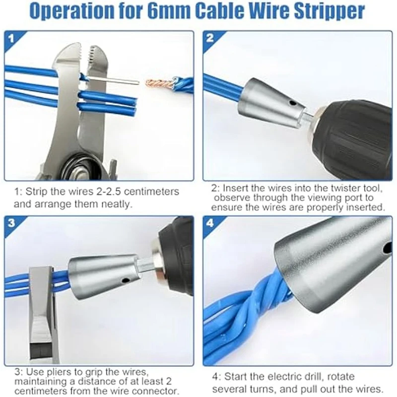 Herramienta de pelado de cables de 3/5 vías y herramienta de tornado de cables, como se muestra, pelador y tornado de cables de Metal, broca de tornado de cables, 6 uds.