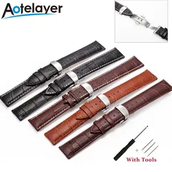 10 12 13 14 15 16 17 18 19 20 21 22 23 24mm  Leather Watch Strap Bamboo Grain Cowhide Wristband with Butterfly Buckle