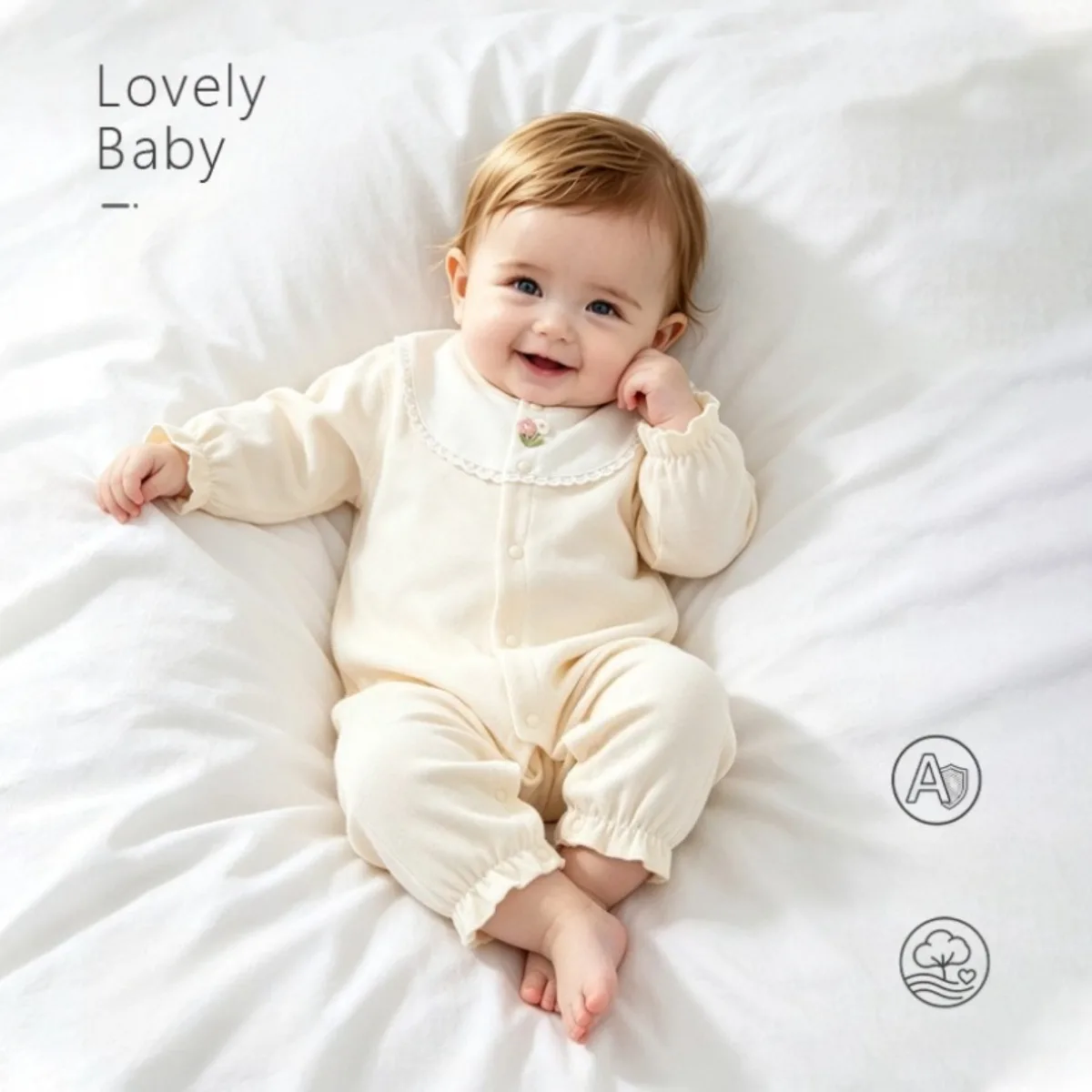 Soft Cotton Baby Girl Romper Long Sleeve Ruffled Cuffs Round Neckline Newborn Onesie Infant Jumpsuit Spring Autumn 0-18M