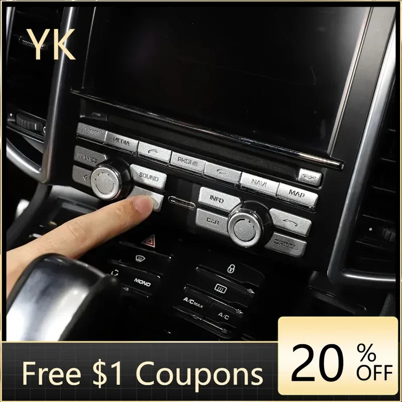 

For Porsche MACAN Cayenne 718 911 Cayman Panamera 2007-21 Aluminum Alloy Silver Car Multimedia Button Trim Interior Accessories