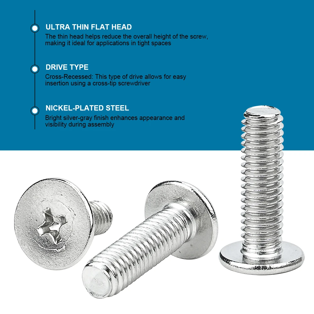 20-50 unidades/pacote cruz ultra fina cabeça plana pequeno parafuso de computador aço niquelado m1.2 m1.6 m2 m2.5 m3 m4 m5 m6 parafuso do portátil