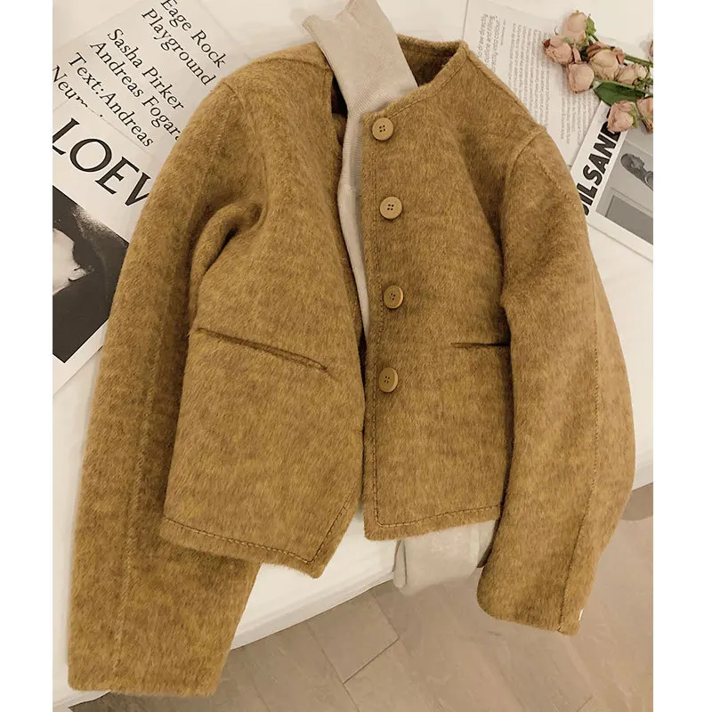 [Welfare payment] Double-sided nylon wool coat women's short short spring Korean version Xiaoxiang temperament woolen coat