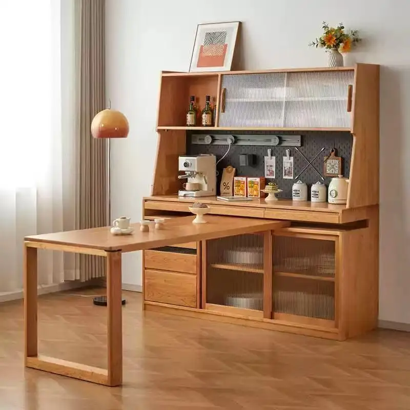 Nordic cherry wood dining side cabinet Modern simple push-pull retractable dining table integrated cabinet Wall storage cabinet