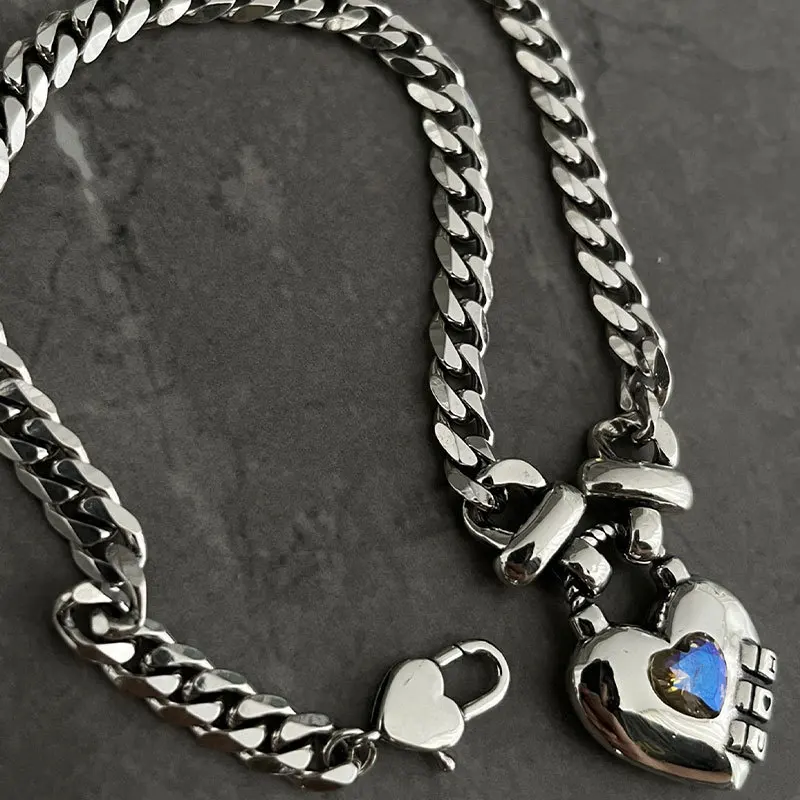 Sweet Zirconia Heart Sweater Necklace New Fashion Thick Chain Retro Jewelry For Women Lady Girl Gift Party бижутерия image 5