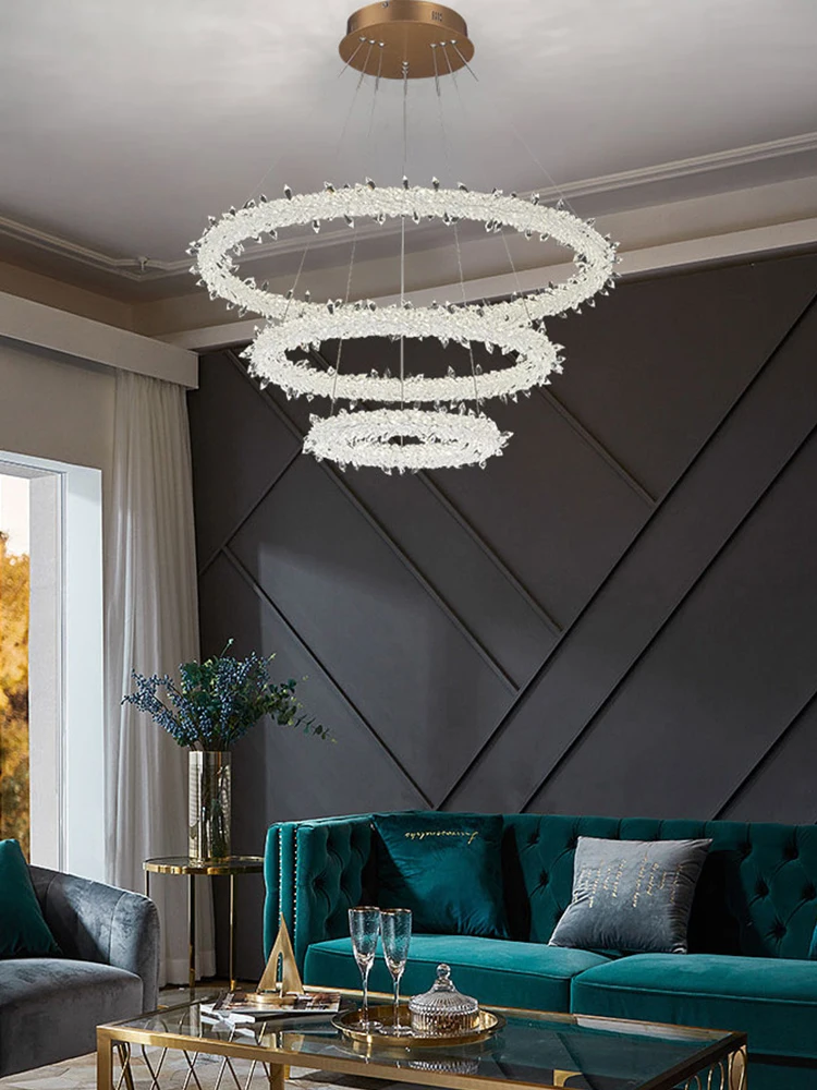 Ice Flower Luxury Crystal Chandelier for Living Room Rings Hanging Light Pendant Lighting Dining Room Bedroom Chandeliers