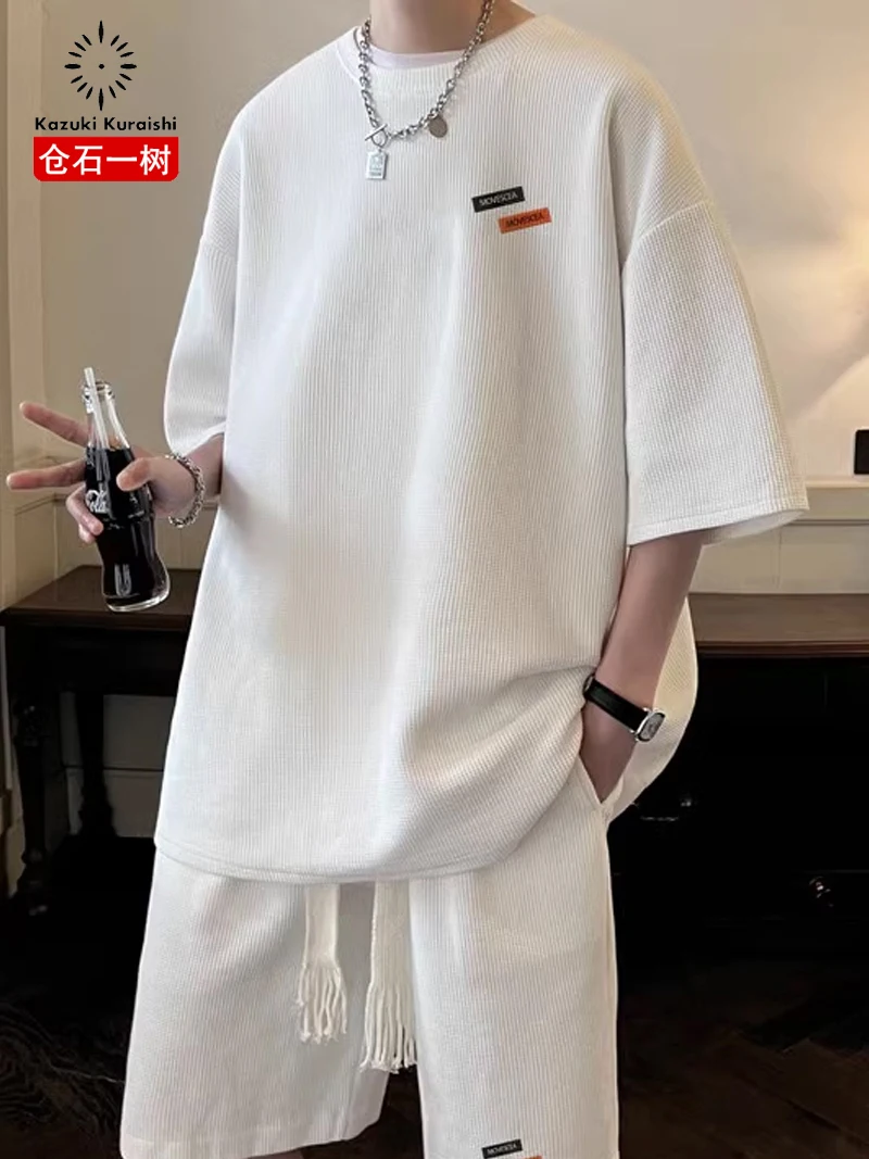 Conjunto de Camiseta e Shorts Kazuki Kuraishi para Homens, Estilo Casual de Verão, Dois Peças em Fibra de Poliéster para ...