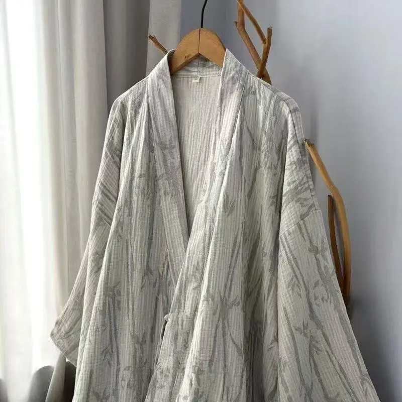 Pure Cotton New Chinese Style Long Robe Traditional Breathable Hanfu Pajamas Men Women Vintage Tea Incense House Home Wear - Image 4