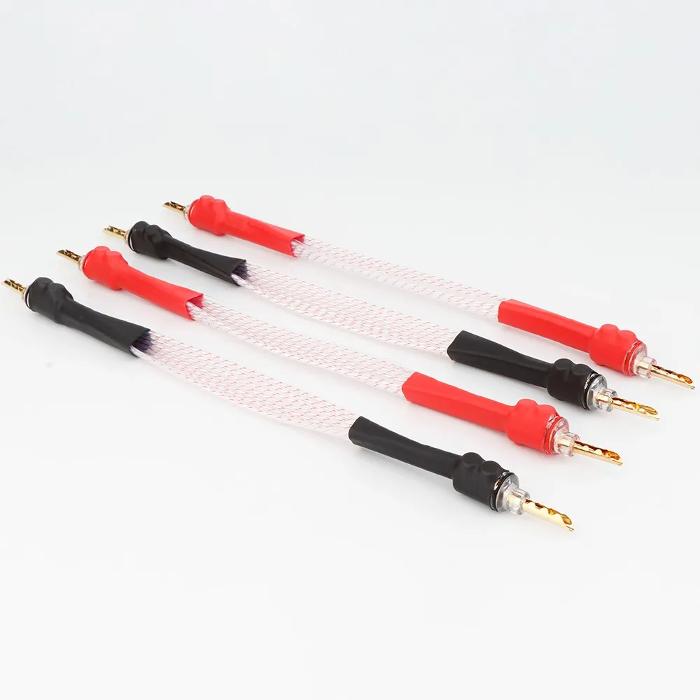 4piece Valhalla Jumper cable Audio Silver Plated Flat Jumper wire Gold plated Banana to Banana speaker cable plugs