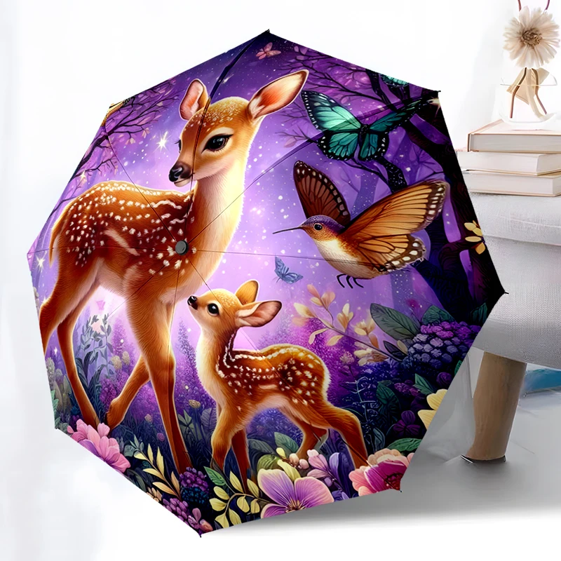 Cute Deer Moose Umbrella, Lightweight & Portable, 8-Rib Iron Frame, Perfect for Outdoor Travel, Home Accessory, Christmas Gifts