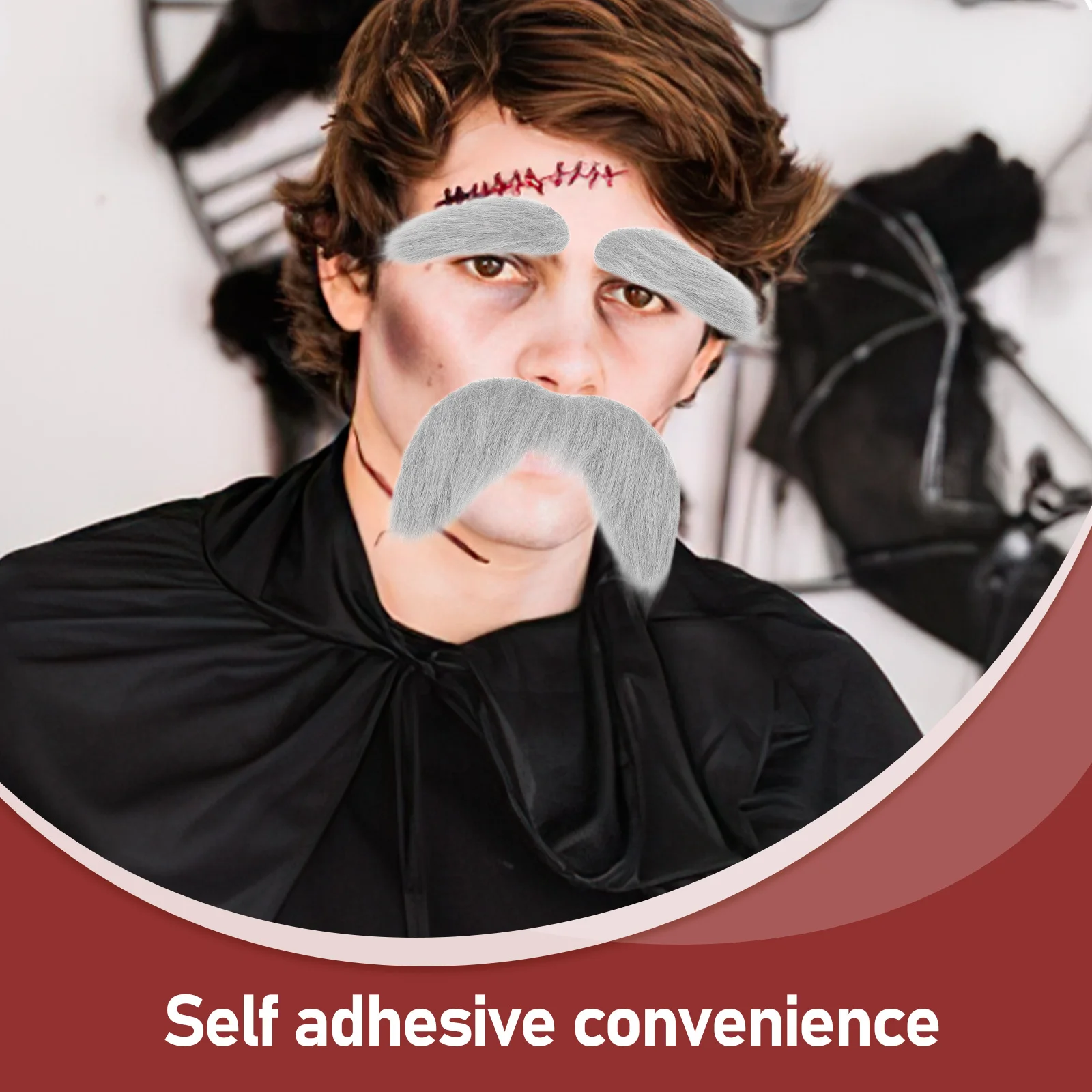 Ensemble de fausses barbe et sourcils pour hommes, 3 pièces, Costume d'halloween auto-adhésif, sourcils épais et amusants, accessoires pour cheveux du visage