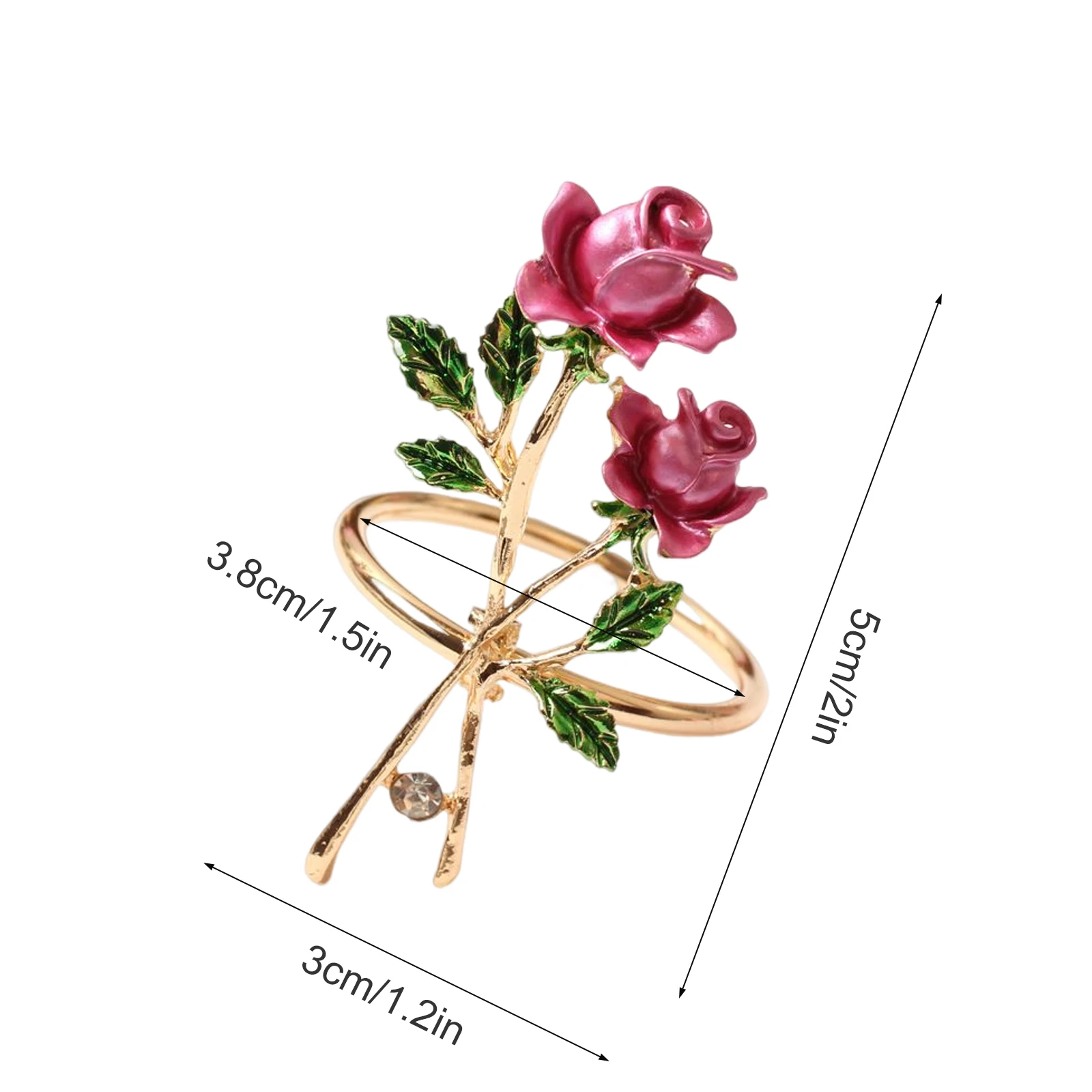 1pc Rose Napkin Ring Decorations Table Napkins Buckles Diamond Inlaid Alloy Pink Oil Drip 8 X 7 X 2cm Valentine's Day Supplies