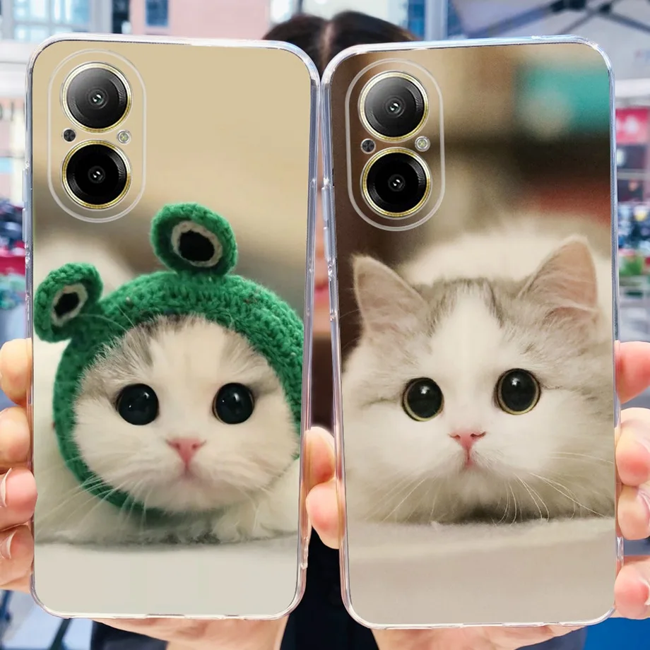 For Realme C67 4G 5G Phone Case Transparent Soft TPU Rubber Cover Lovely Cat Beauty Butterfly Flower Capa For Realme C67 RMX3890