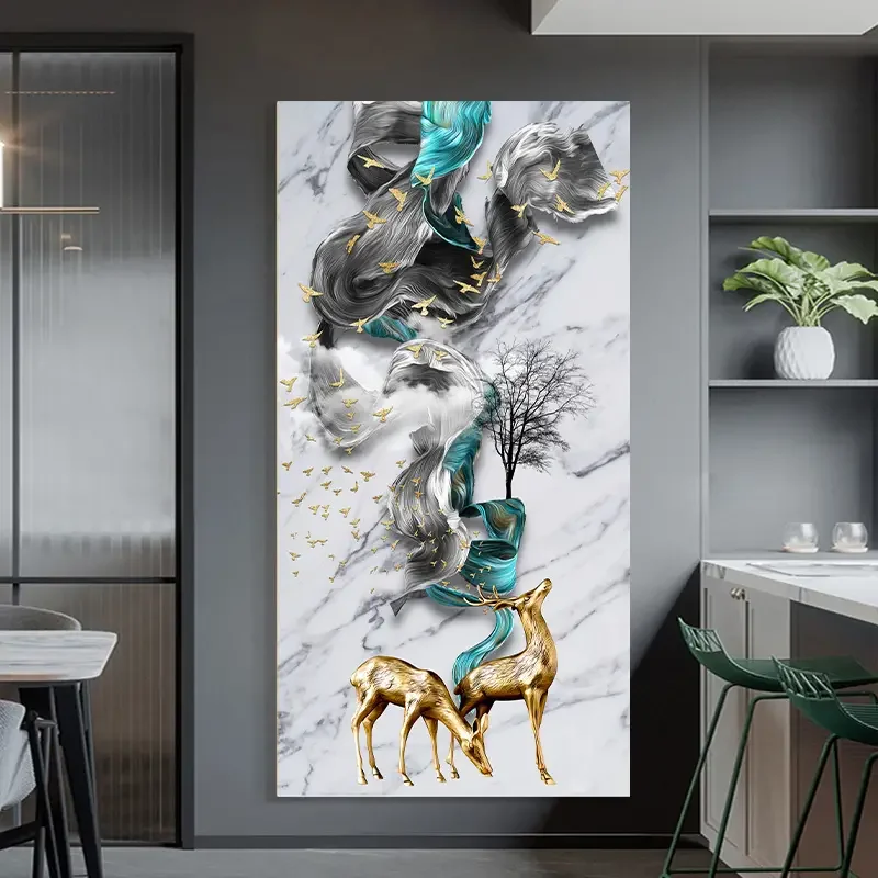 1pc frameless Modern Abstract Deer Canvas Art Print -  Blue Wall Decor For , Bedroom Office