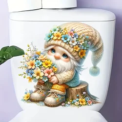 Elf Holding Flowers Toilet Stickers Decoration for Living Room, Bedroom, and Home Decor Flowers Wall Decals Self-Adhesive
