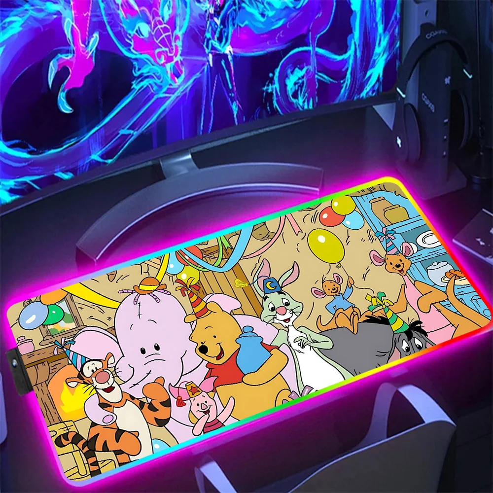 Cartoon Disneies Winnie The Pooh RGB Pc Gamer Keyboard Mouse Pad Mousepad LED Glowing Mouse Mats Rubber Gaming Computer Mausepad