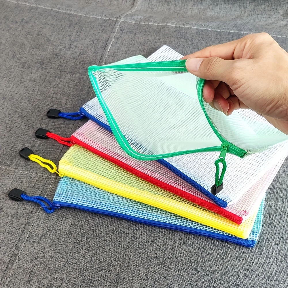 10Pcs Mixed Color Document Bag Mesh Zipper Pouch Document Waterproof Bag Stationery File Folders Storage Bags Expanding Files