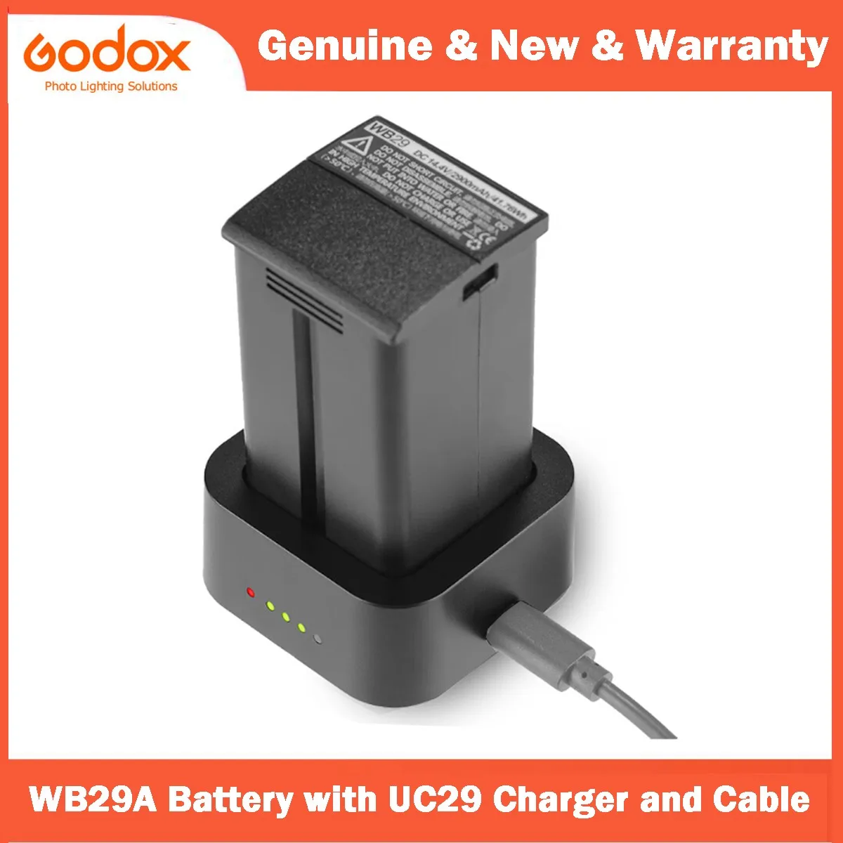 

Godox WB29 WB29A with UC29 Charger Battery and Cable for Godox AD200 AD200Pro Flash DC 14.4V 3000mAh Lithium Battery Power Pack