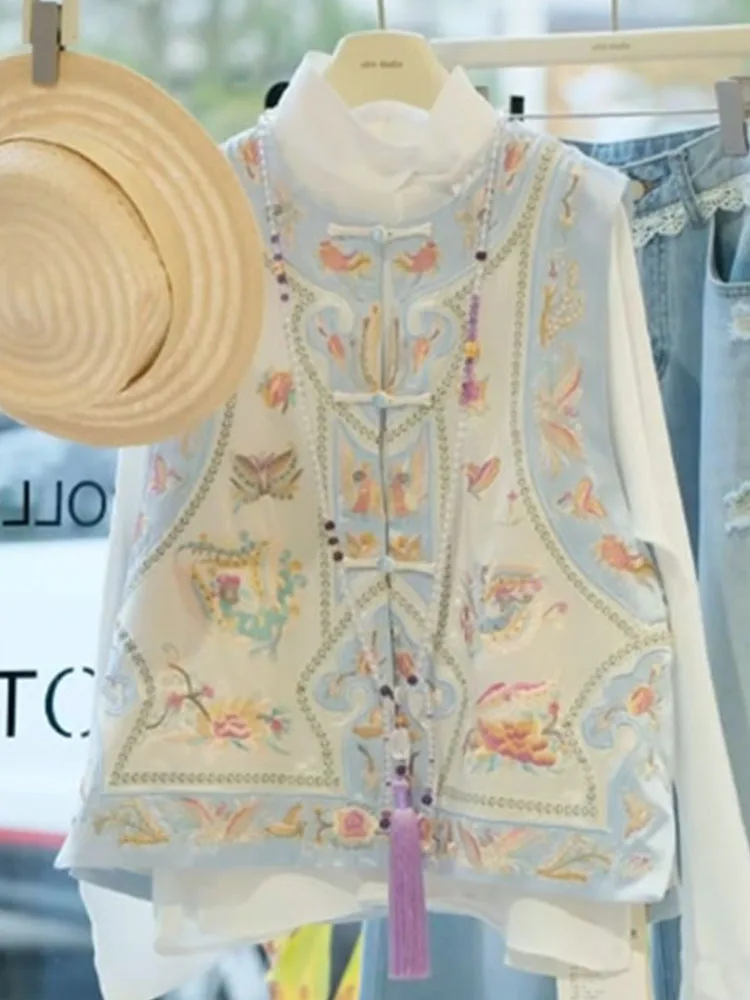 Nieuwe Chinese Sle Borduren Dames Tweedelige Set Vroege Herfst High-End Gevoel Zwaar Borduren Personali Vest Irt Ensemble