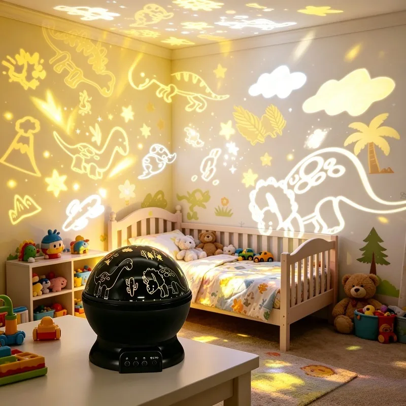 Lampka nocna LED z projektorem dinozaurów z Parku Jurajskiego, automatyczna zmiana kolorów, światła USB RGB do pokoju dziecięcego, na przyjęcie urodzinowe.