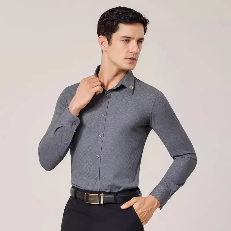 Koszula do tańca latynoskiego męska szara z długim rękawem nowoczesny walc topy do tańca towarzyskiego ubrania wysokiej jakości strój do tańca scenicznego