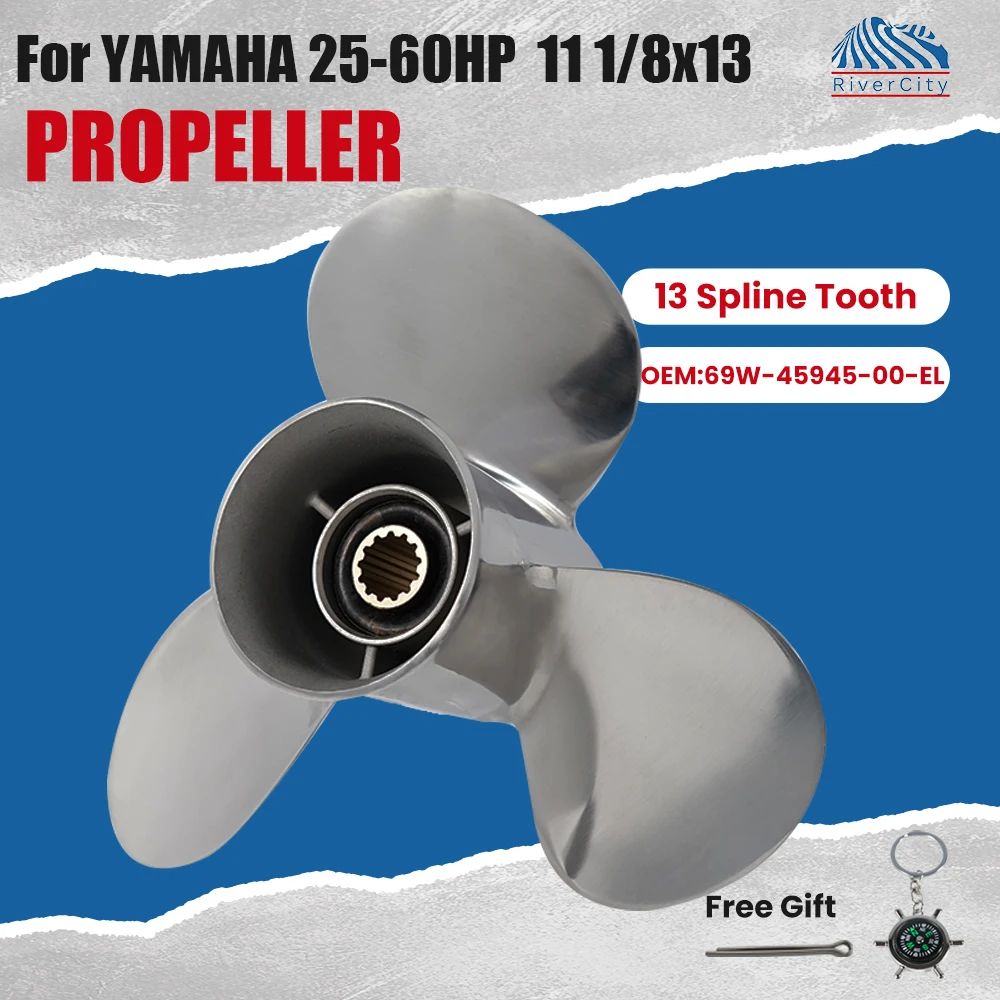 

Для Yamaha 25hp 30hp 40hp 48hp 50hp 55hp Лодочный гребной винт подвесного двигателя 11 1/8x13 Лодочный мотор Нержавеющая сталь Пропеллер 3 лопасти 13