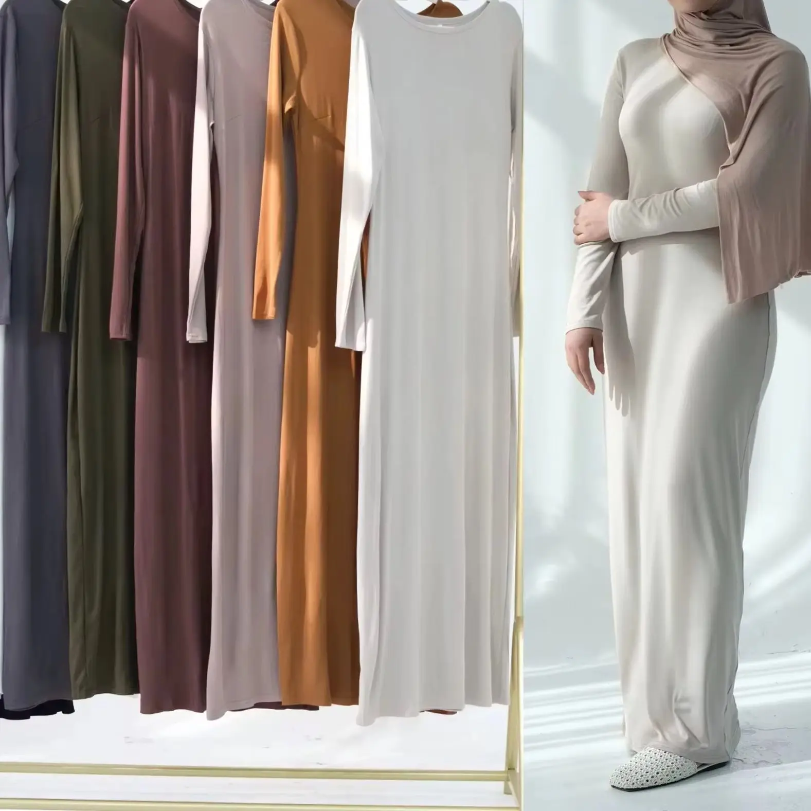 

Muslim Women Long Dress Solid Color Abaya Dubai Kaftan Turkey Robe Eid Ramadan Islam Clothing Caftan Marocain Femme Jalabiya New
