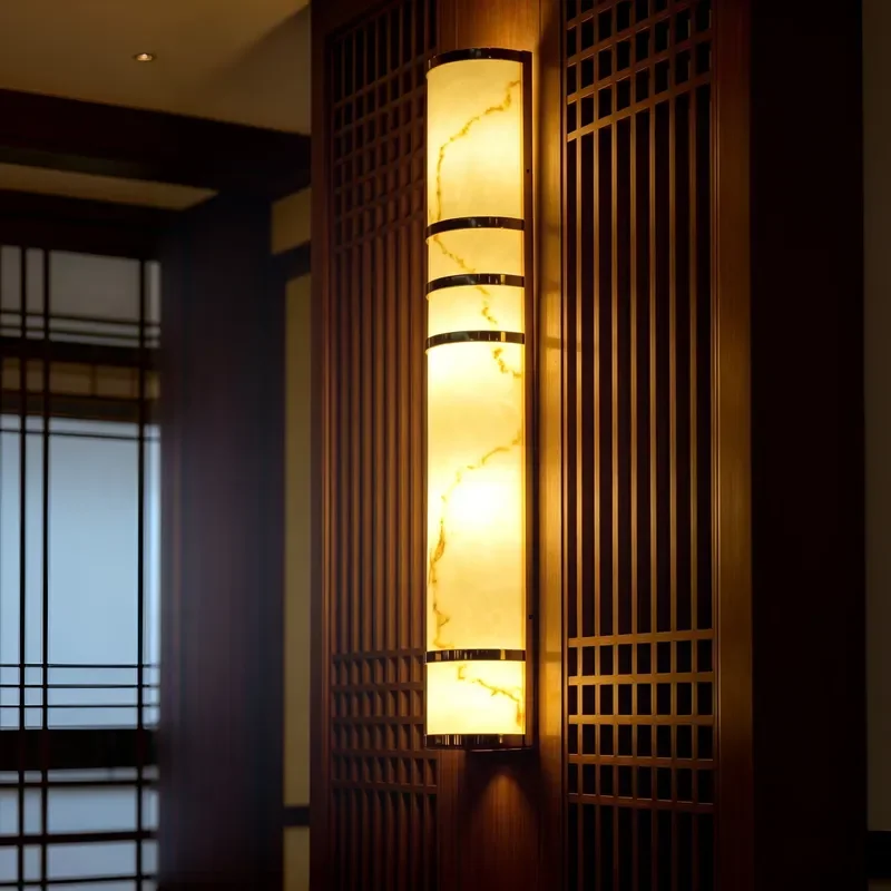 New Chinese Style Alabaster Wall Sconce Artistic Marble Texture LED Wall Lamp Oriental Decorative Lighting Fixture