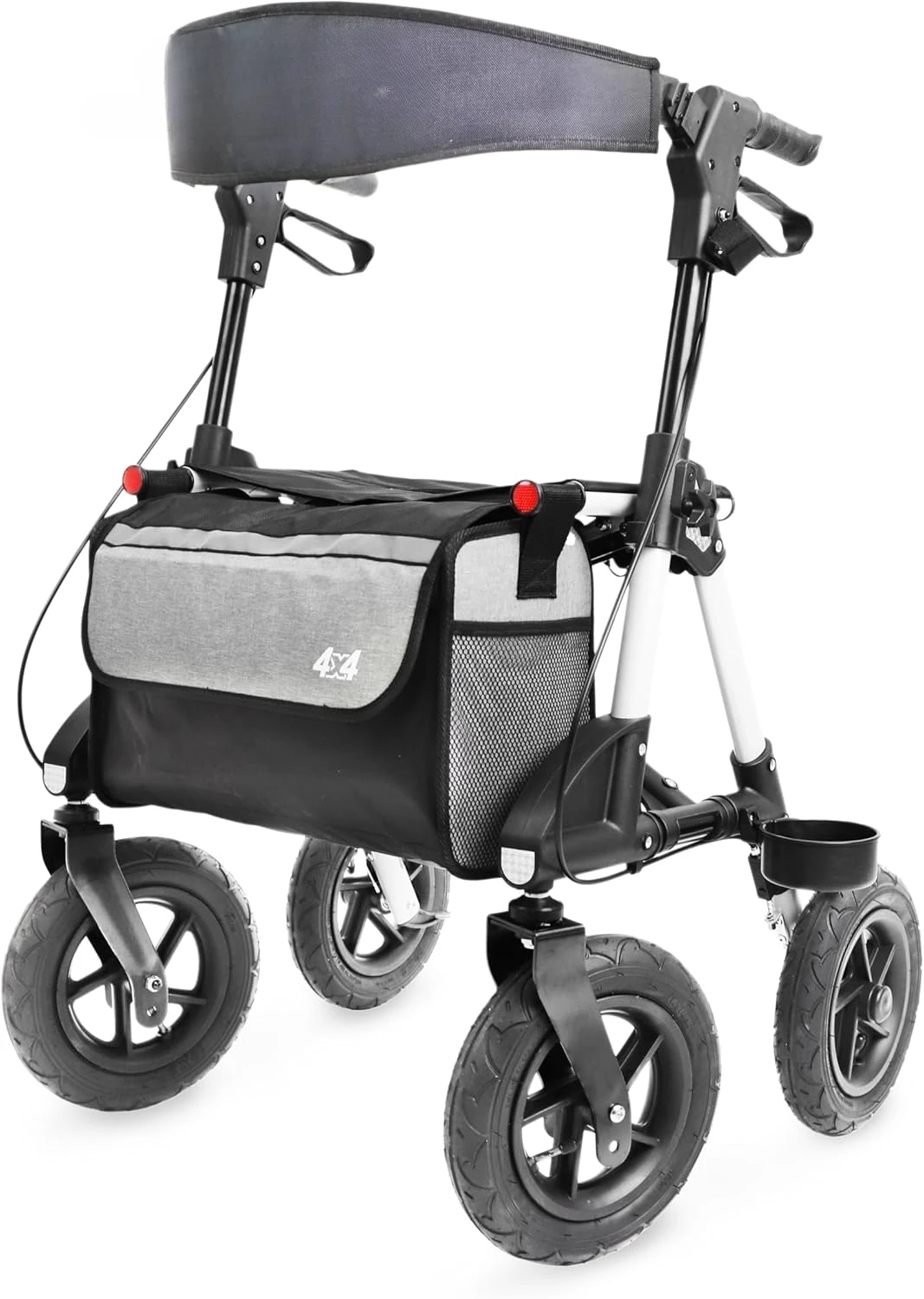 Tires and Sturdy Frame, All Terrain Rollator, Foldable Walker, Outdoor Walkers for Seniors, Height Adjustable