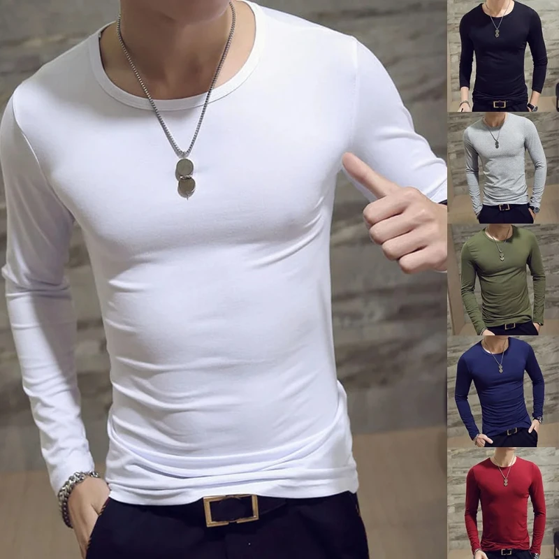 

Mens Casual Slim Fit Long Sleeve T-Shirts O-Neck Man Elastic Gym Fitness Workout Jogging Sport Tops Male Jersey