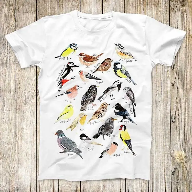 British Garden Birds T Shirt European Encyclopaedia Super Cool Nature List Indie Aesthetic Twitchers Top Poster 3091