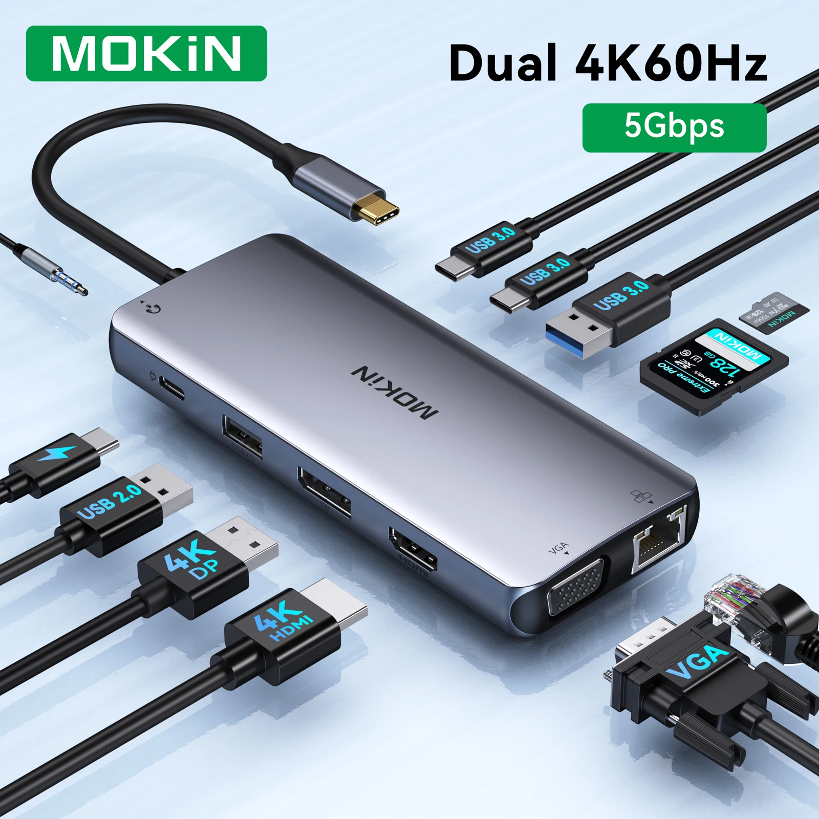 

MOKiN Docking Station 12 in 1 Hub USB C Type C Adapter to 4K HDMI, DP, VGA, USB3.0, PD3.0 100W, Audio, SD/TF for MacBook Pro Air