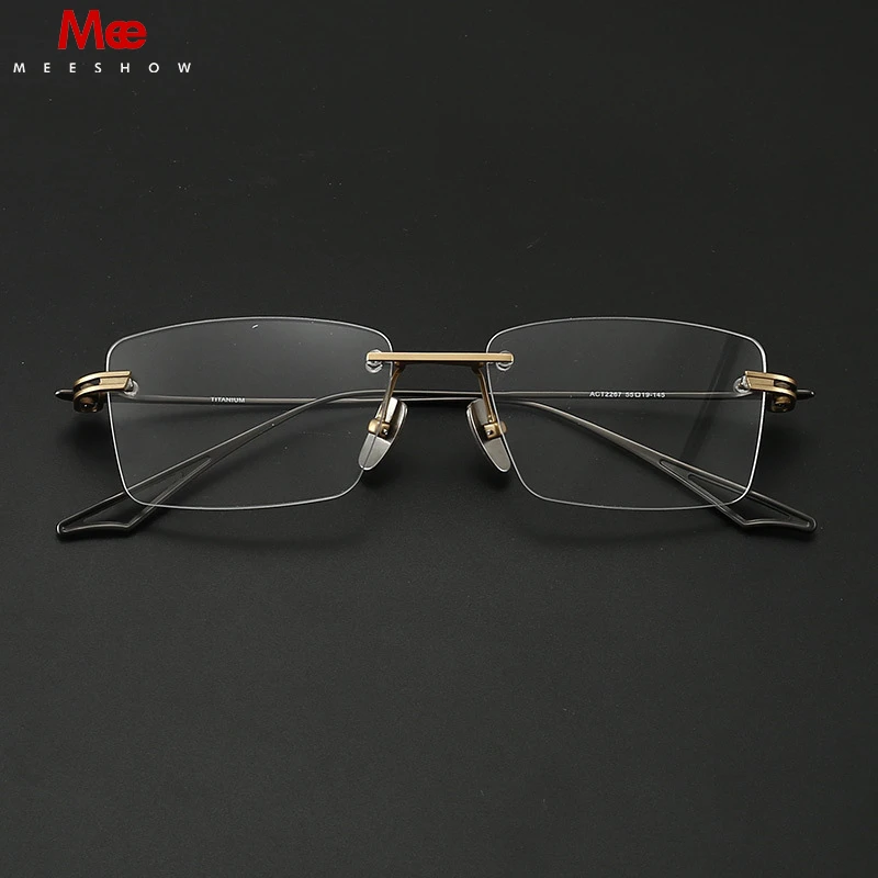 MEESHOW Brand DESIGN Pure Titanium Glasses Frame Men Full Rimless Square Prescription Eyeglasses Optical Frame Eyewear 2267