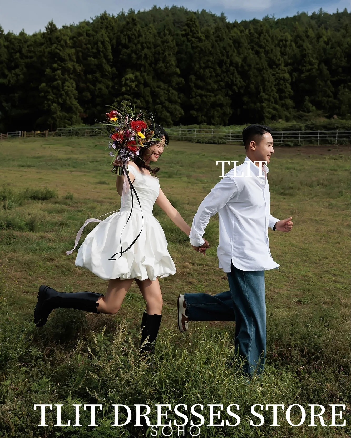 Tlit elegante branco curto seda cetim vestido de casamento fora do ombro vestido de baile coreia vestido de noiva fotos sessão personalizado