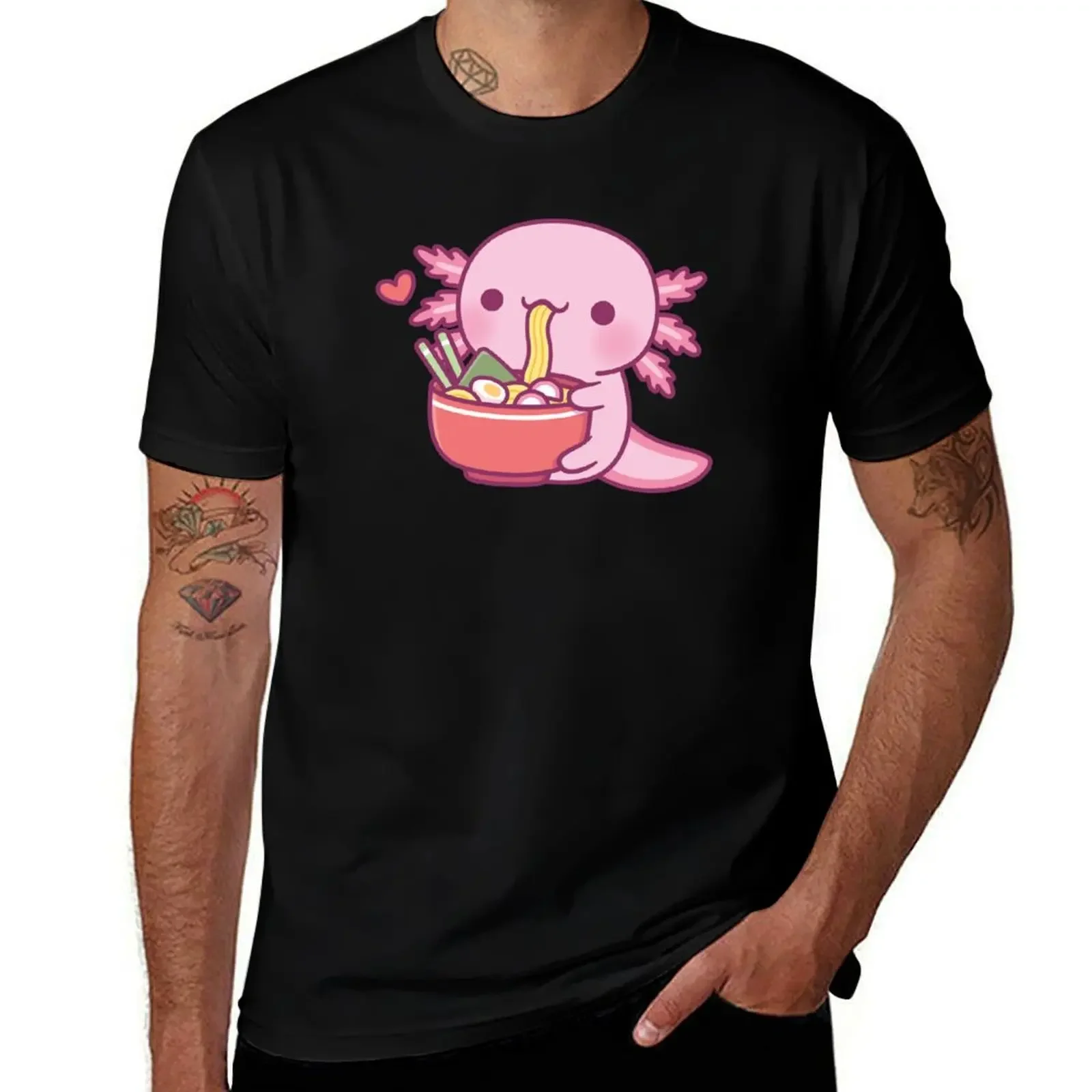 Cute Axolotl Loves Eating Japanese Ramen Noodles T-Shirt cute tops luxury clothing labubu men tshirt