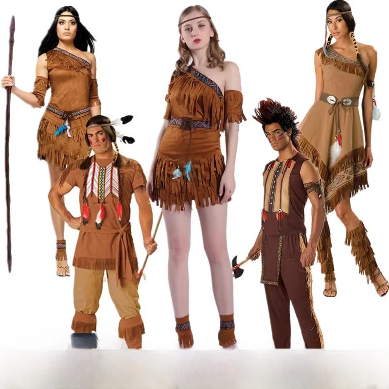 Disfraz de actuación de Halloween para adultos, disfraz de Indigus primitivo indio, traje de escenario para hombres y mujeres, Faion étnico tradicional