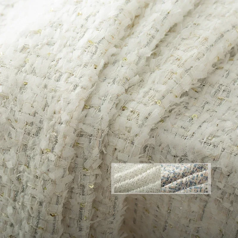 

Redraspberry 145cm France White Sequin Tweed Fabrics Autumn Jacket Dress Suits Garment Materials Sewing Cloth Meter Freeshipping