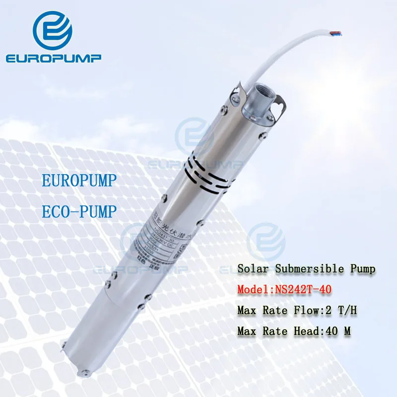 

EUROPUMP MODEL(NS242T-40) 2 inch well solar water pump, 40m lift 24v dc submersible water pump for small diameter well