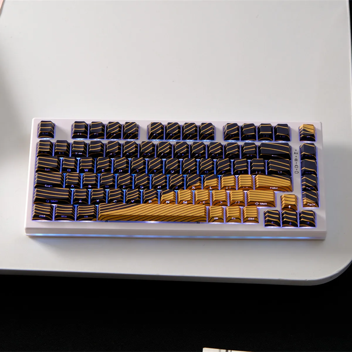 Black gold wavy side engraved transparent keycap PBT thermal sublimation mechanical keyboard cap wooting