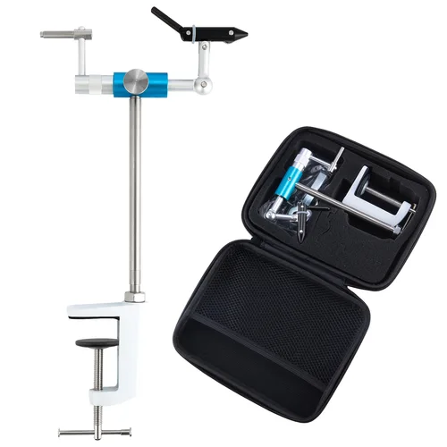 Imagen 1 del producto Tornillo de banco giratorio para atado de moscas, montaje de abrazadera en C de aluminio y acero inoxidable, mandíbulas duras de 40Cr, Material de herramienta para atar moscas de pesca, 360 grados