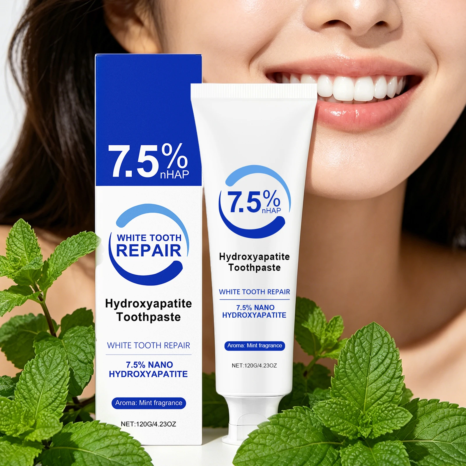 Pasta Dental con 7.5% de Hidroxiapatita, Eliminador de Sarro Dental, Reduce el Mal Aliento, Previene las Caries, Aliento Fresco a Menta, Cuidado Blanqueador Dental