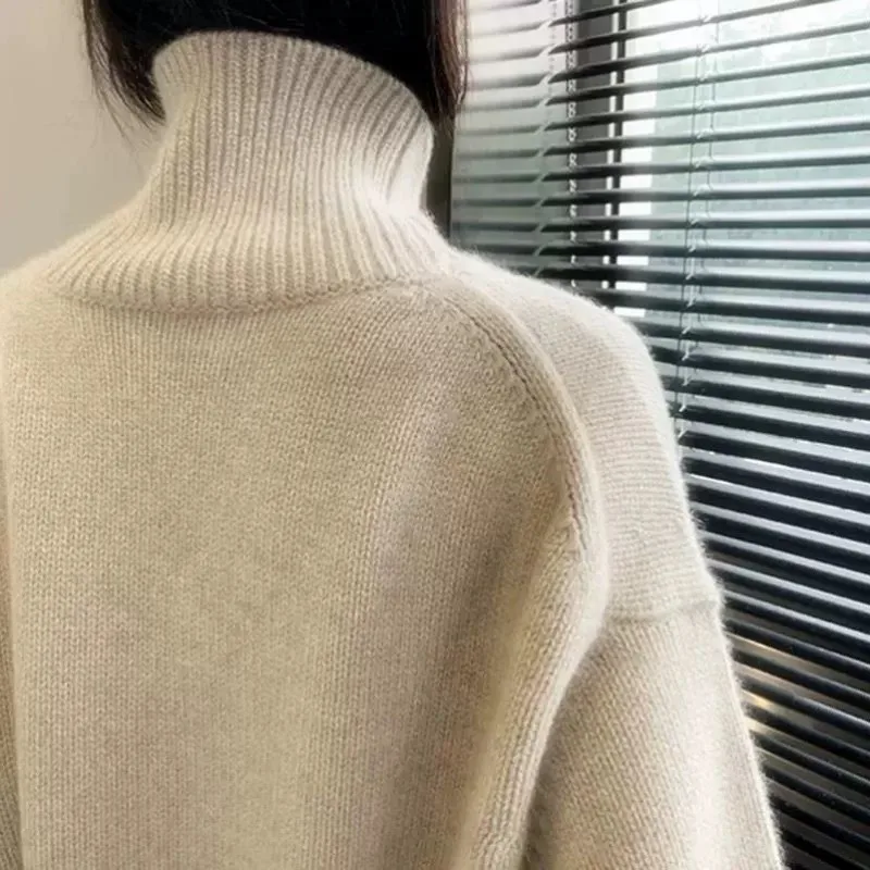 2024 Autumn and Winter New Thick Cashmere Sweater Women High Neck Pullover Sweater Warm Loose Knitted Base Sweater Jacket Tops