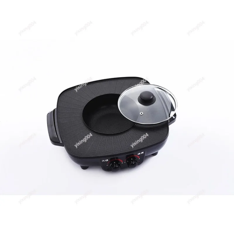2-in-1 Electric Hot Pot BBQ Grill, Non-stick Multifunctional Dual Use Cooking Pan for Home