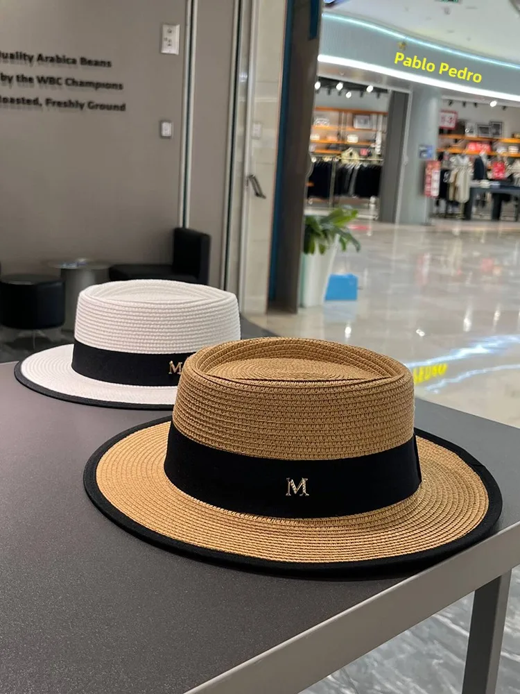 

Summer Beach Sun Hat Women's Flat Top St Hat Casual Sle Outdoors Travel Hat Wide Brim Hat Quali Briti Sle Hat