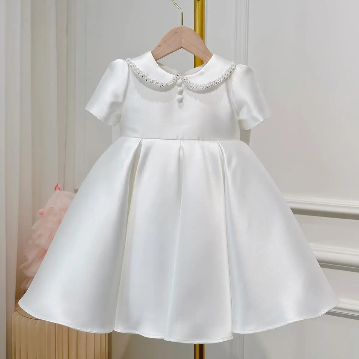 

New Flower Girls Wedding White Princess Ball Gown Children Cute Doll Collar Birthday Party Dress y1716
