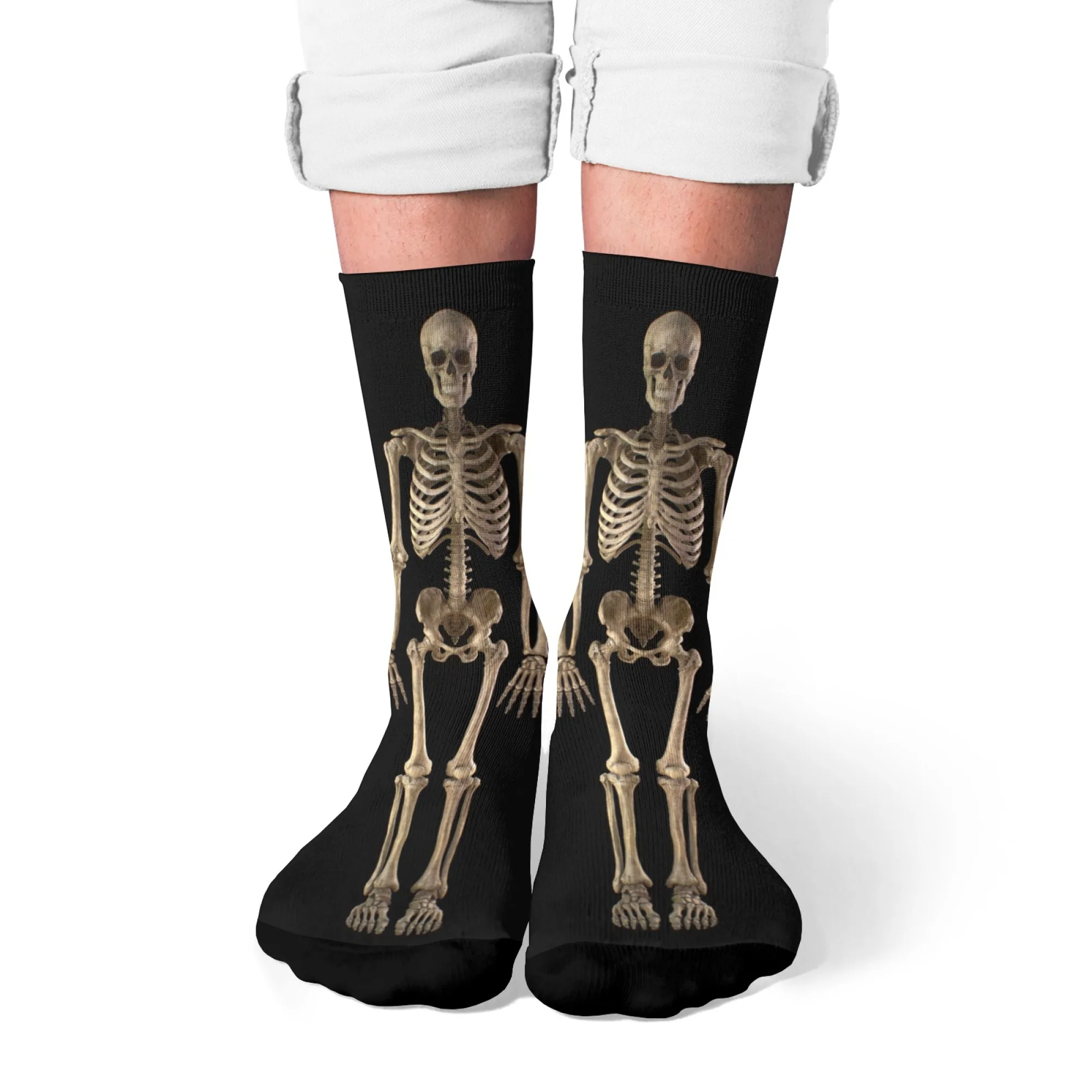 Neuartige Socken mit menschlichem Skelett für Herren, bequem, atmungsaktiv, Retro-Mode, Freizeitsocken, Crazy Street Hip-Hop, fröhliche lustige Socken, Geschenk