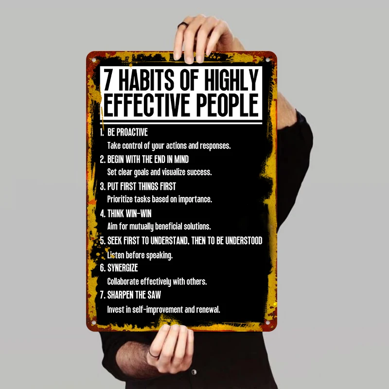 7 Habits of Highly Effective People Inspirational Metal Wall Art Office Decor Motivational Poster for Home